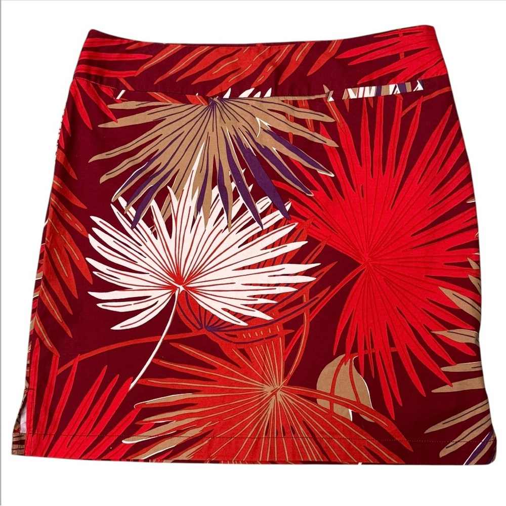 GAP Red White Tan Tropical Patterned Front Pockets‎ Side Zipper Mini Skirt Sz 10